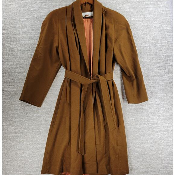 Vintage J. Hilary Wool Coat Womens 4 Belted Camel Brown Long Trench Made in USA - Picture 16 of 16